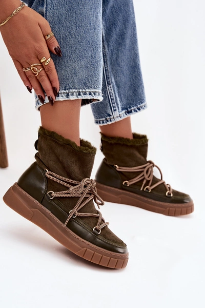 Śniegowce Damskie Z Wiązaniem Ciemnozielone Isalisse