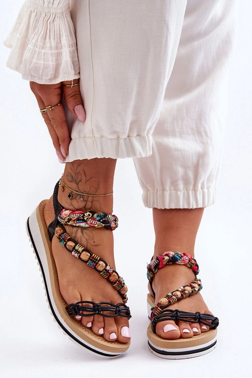 Wygodne Damskie Sandały Na Koturnie Czarne Jodie