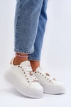 Sneakersy Damskie Na Platformie Z Ozdobami Białe Herbisa