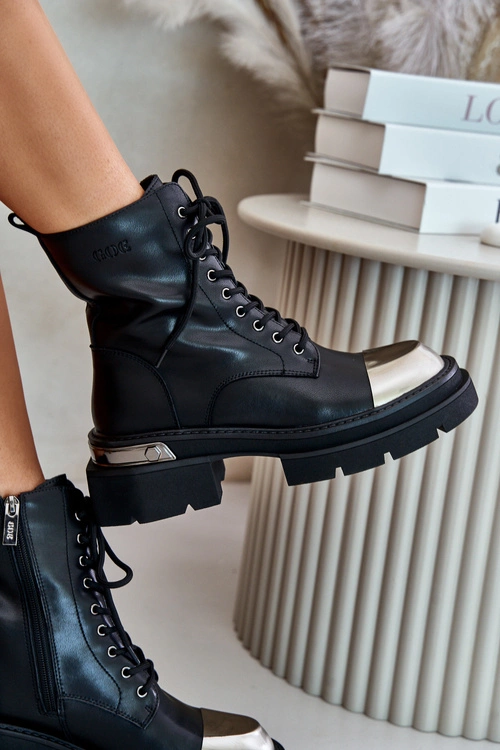 Ocieplane Workery Botki Damskie Ze Skóry Naturalnej Goe OO2N4119 Czarne