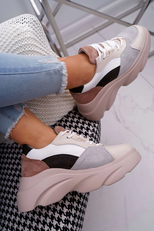 Sportowe Damskie Buty Gruba Podeszwa Beżowe Cardamon