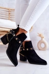 Zamszowe Damskie Botki Z Łańcuszkami Czarne Tracy