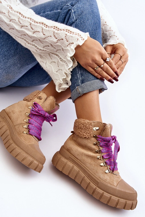 Ocieplane Botki Trapery Na Grubej Podeszwie Brązowe Ralotta