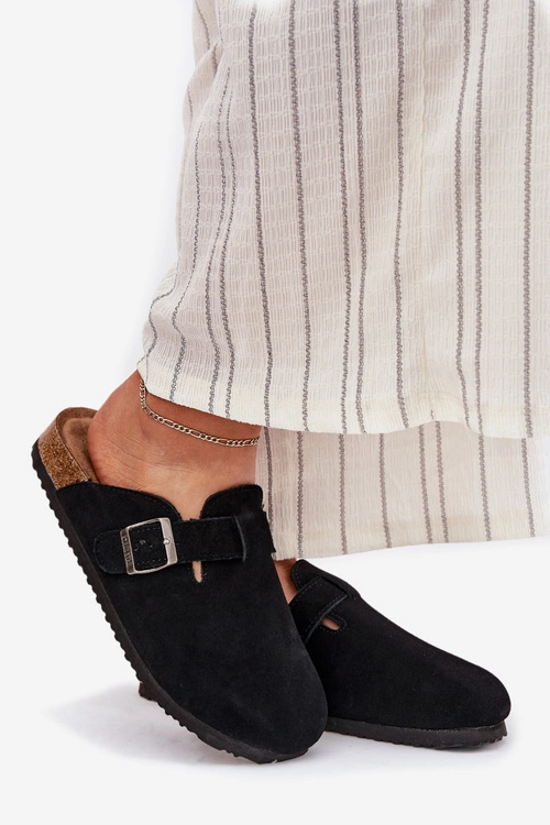 Zamszowe Klapki Chodaki Damskie Z Klamrą Big Star RR274A384 Czarne