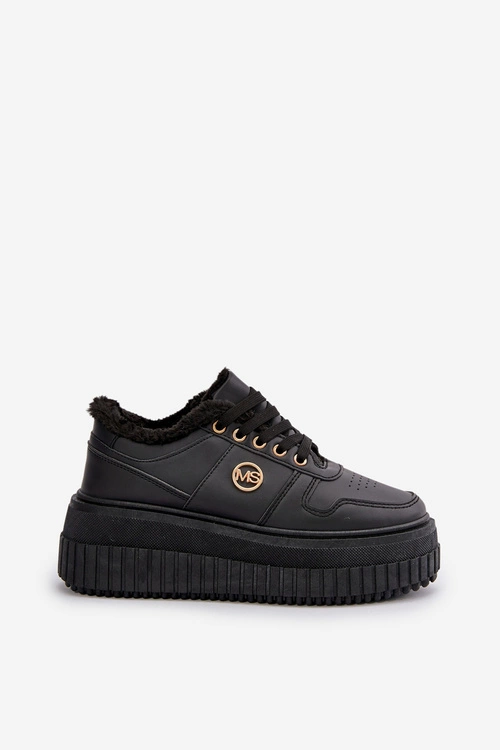 Sneakersy Buty Sportowe Damskie Ocieplane Na Masywnej Podeszwie Czarne Verissha