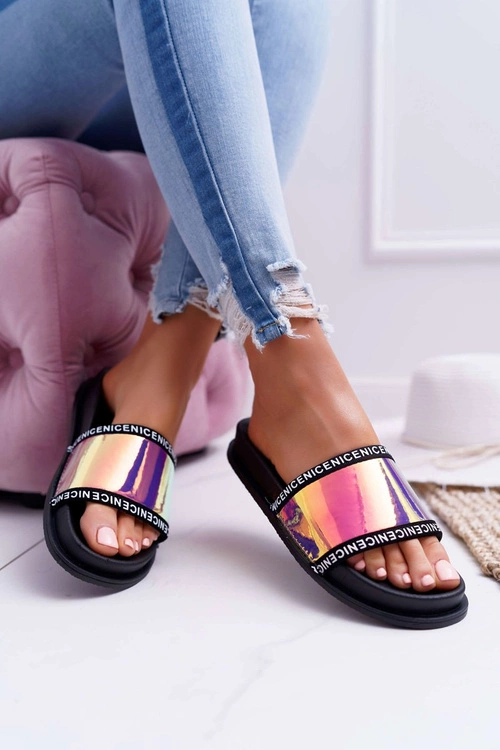 Damskie Klapki Różowe Opalizujące Nerdo