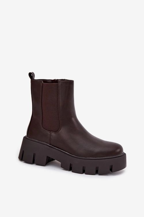 Botki Sztyblety Damskie Ocieplane Na Zamek Eko Skórzane Ciemnobrązowe Fivienne