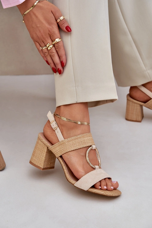 Sandały Na Słupkowym Obcasie Beżowe Afleeria