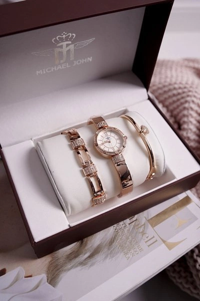 Zestaw Damski Zegarek i Dwie Bransoletki Michael John Różowe Złoto