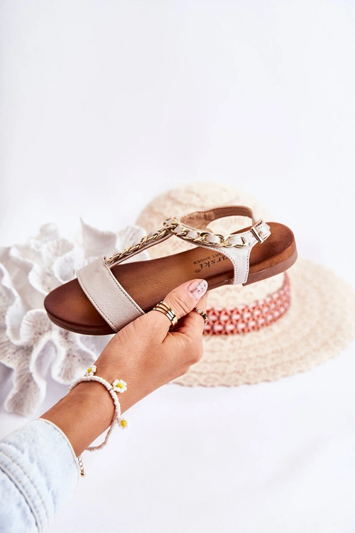 Dziecięce Skórzane Sandały Na Sprzączkę Beżowe Letto