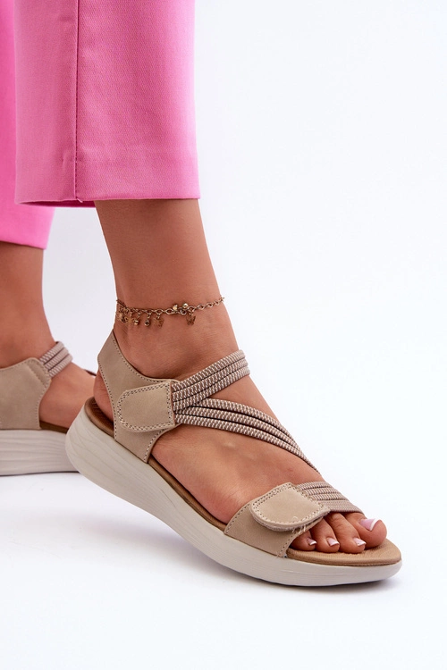 Damskie Wygodne Sandały Na Rzep Beżowe Eladora