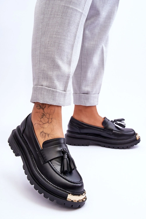 Klasyczne Półbuty Mokasyny Z Frędzlami Czarne Lonisa