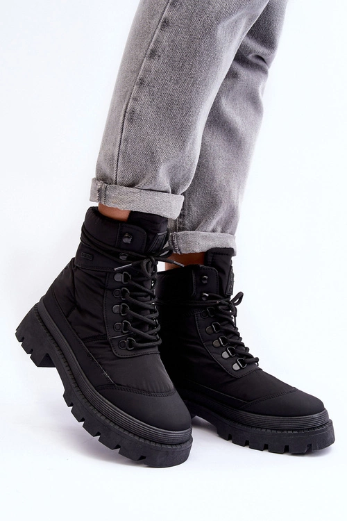 Damskie Trapery Botki Ocieplane Na Platformie I Płaskim Obcasie Big Star MM274338 Czarne