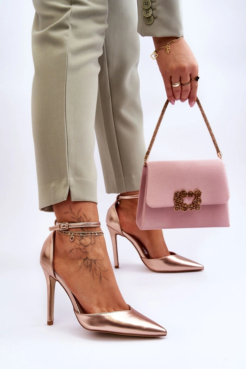 Wysokie Czółenka Szpilki Z Noskiem W Szpic Różowe Złoto Reflection