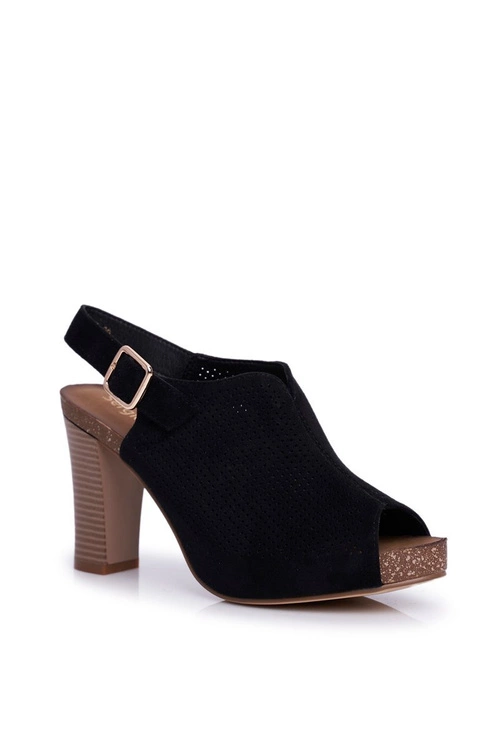 Ażurowe Sandały Na Słupku Sergio Leone SK855 Czarne