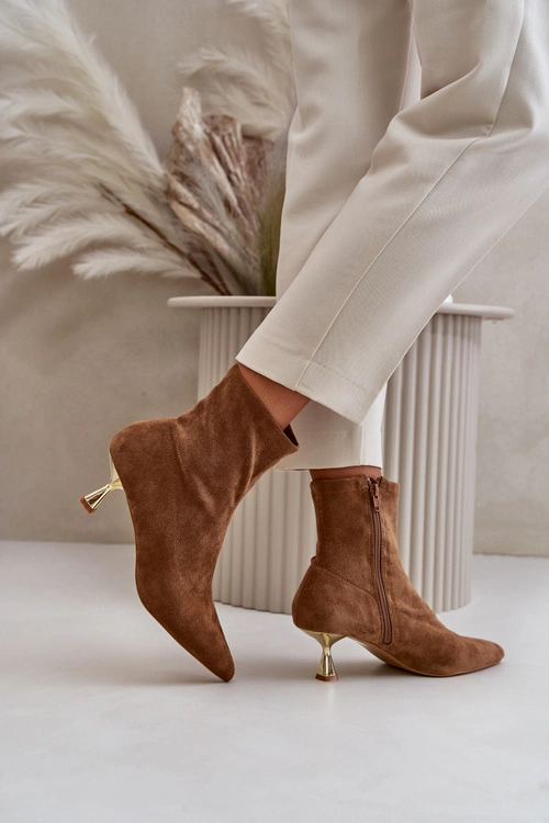 Botki Damskie Na Szpilce Eko Zamszowe Z Noskami W Szpic Camel Irithare