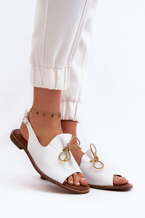 Zazoo 2898 Skórzane Płaskie Sandały Białe