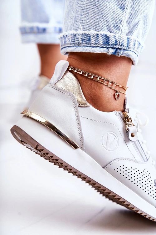 Damskie Skórzane Sportowe Buty Sneakersy Białe Horessa