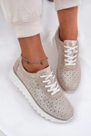 Zamszowe Ażurowe Sneakersy Na Platformie LR51-927 Złote