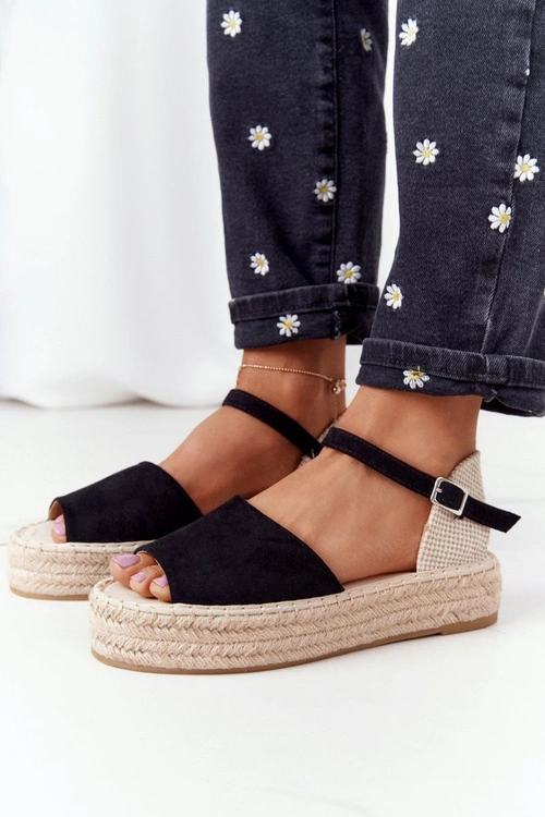 Sandały Na Platformie Z Plecionką Czarne Megara