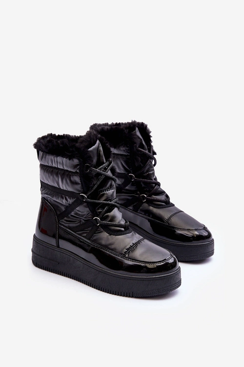 Śniegowce Sznurowane Damskie Z Futerkiem Czarne Lexxina