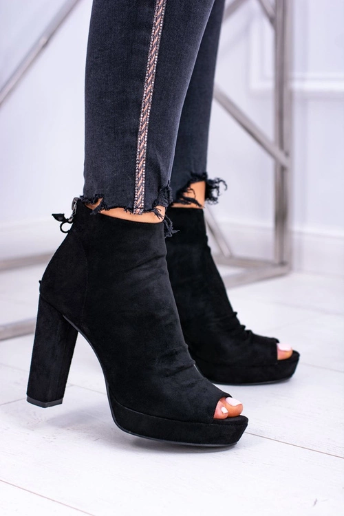 Damskie Botki Na Słupku Odkryte Palce Czarne Temira