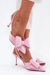 Szpilki Z Odkrytymi Piętami I Kokardką Różowe Eklevia