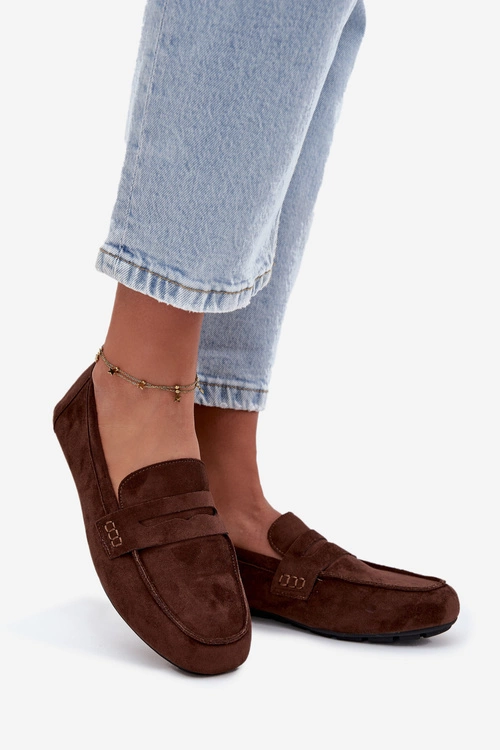 Loafersy Mokasyny Damskie Płaskie Ciemnobrązowe Roseline