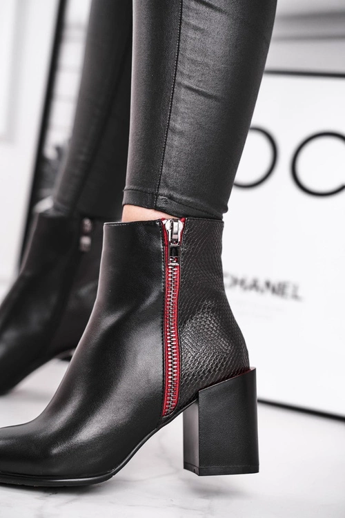 Botki Damskie Zdobiony Słupek Czarne Lippi