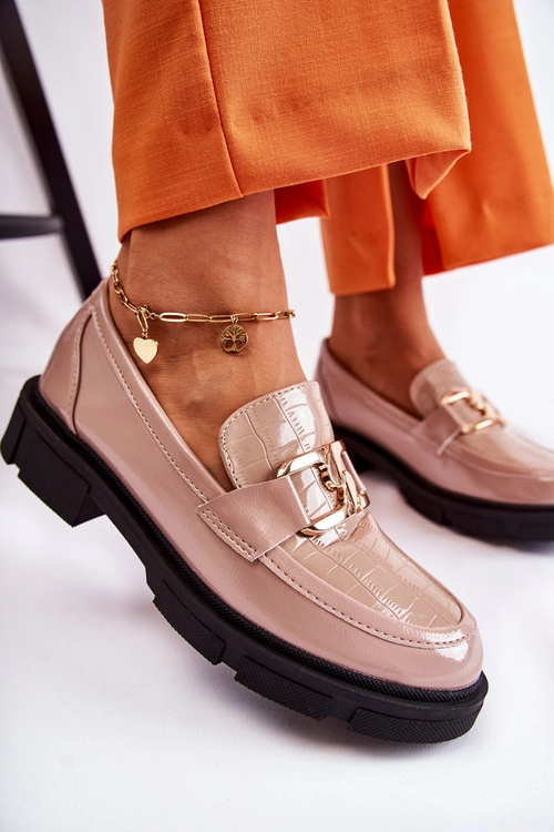 Modne Skórzane Półbuty Loafery Beżowe Loveliness