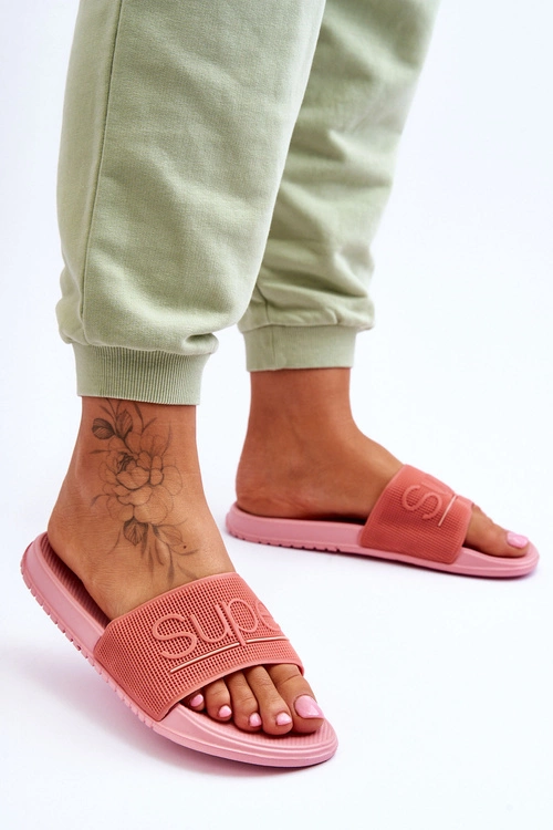 Lekkie Damskie Klapki Z Napisem Różowe Merry