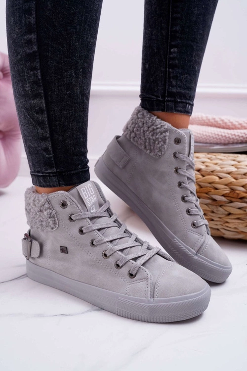 Trampki Damskie Big Star Wysokie Ocieplane Szare EE274079