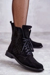 Sznurowane Zamszowe Botki Nicole 2751 Czarne