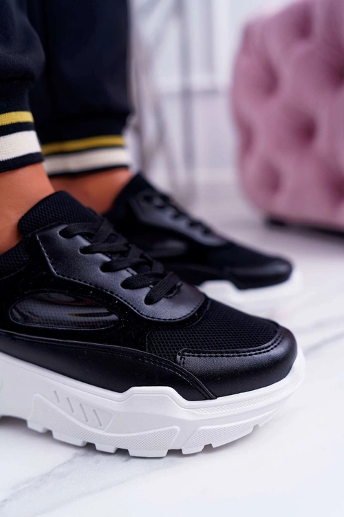 Sportowe Damskie Buty Gruba Podeszwa Czarne HighStep