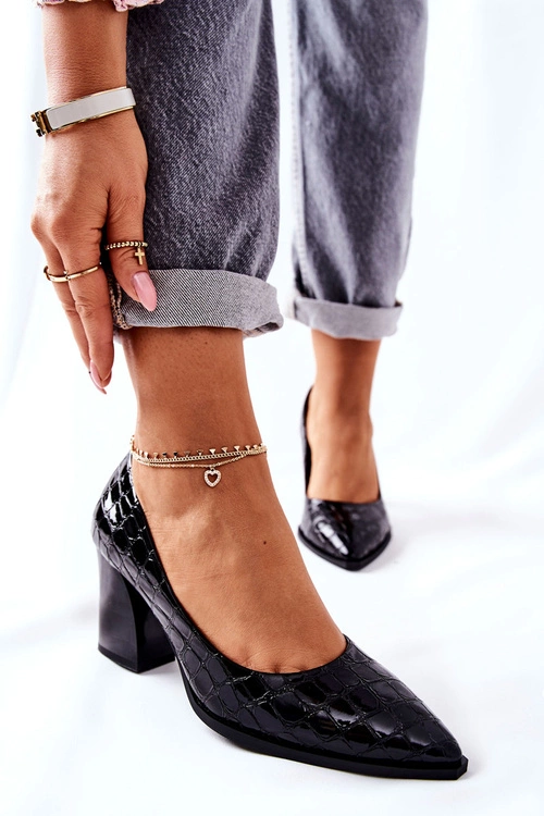 Damskie Skórzane Czółenka Czarne Chay