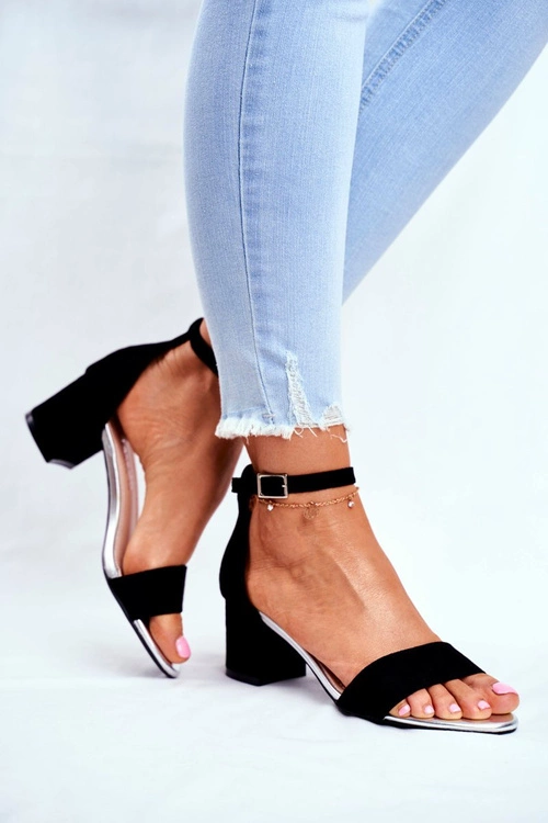 Zamszowe Sandały Na Słupku Sergio Leone SK839 Czarno-Srebrne