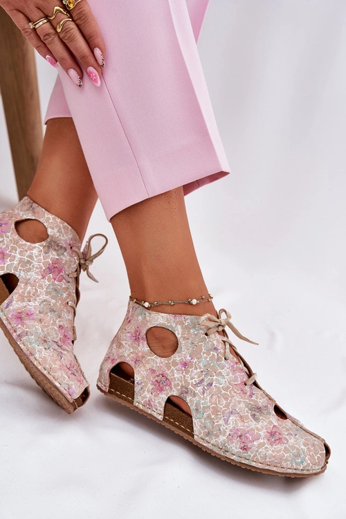 Wzorzyste Skórzane Botki Maciejka 03426-48 Beżowe