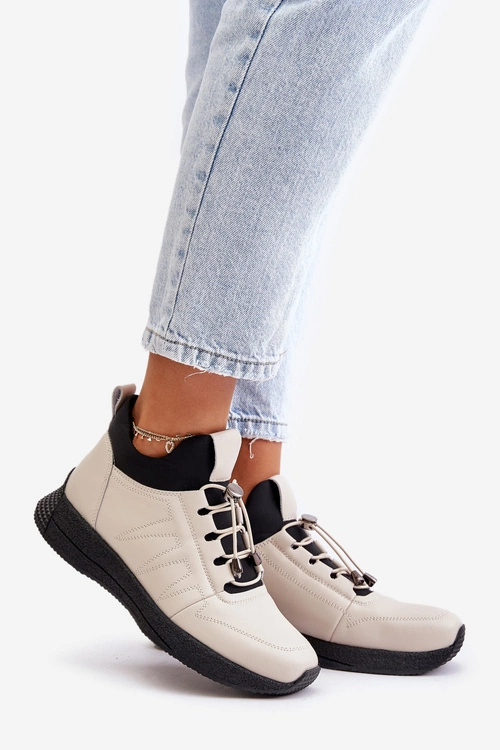 Ocieplane Buty Sportowe Skórzane Na Zamek Artiker 55C0038 Beżowe