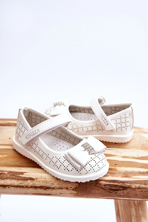 Dziecięce Balerinki Z Kokardą Na Rzep Białe Halle