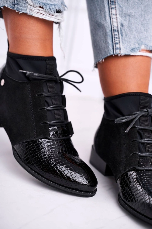 Botki Damskie Skórzane Trzewiki Maciejka Czarne 04744-20