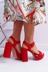 Sandały Damskie Na Słupku Platforma Czerwone LaMondes