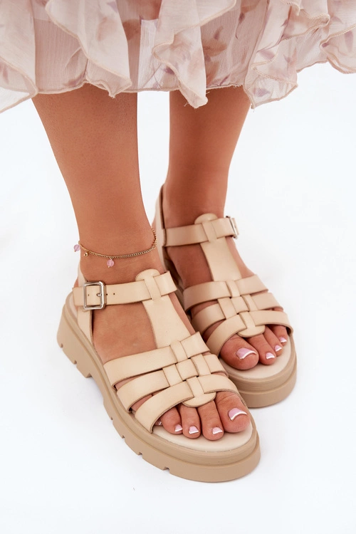 Eko Skórzane Sandały Damskie Na Platformie Beżowe Nendales