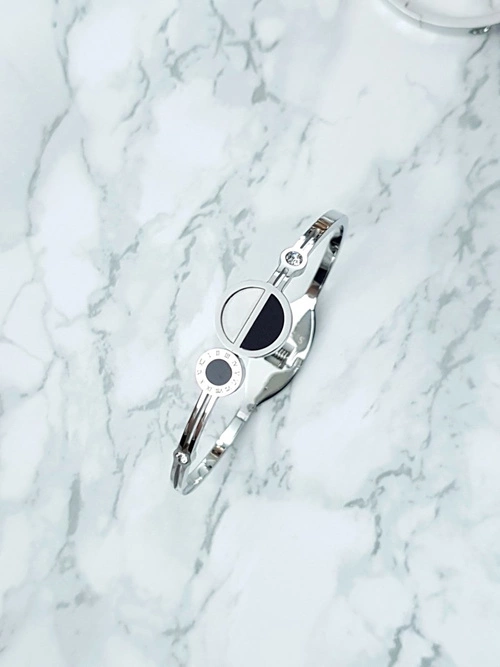 Damska Bransoleta Stalowa Cyrkonie Rzymskie Cyfry Srebrna Wega