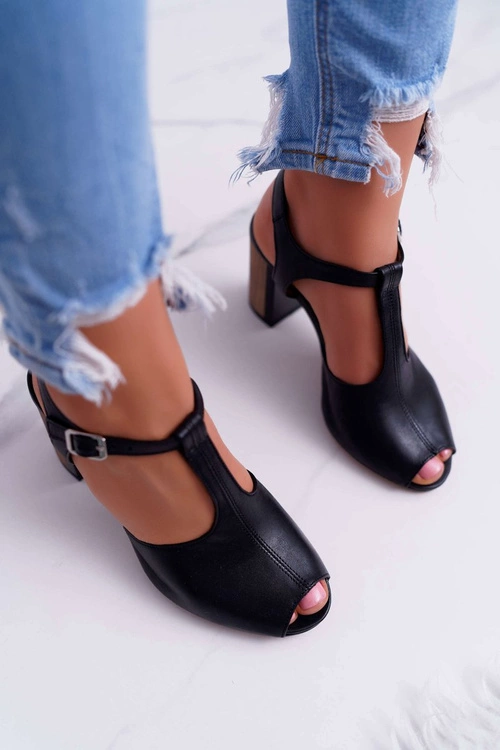 Skórzane Damskie Sandały Maciejka Czarne 04117