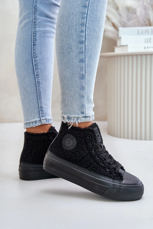 Ocieplane Trampki Damskie Z Futerkiem Typu Baranek Big Star OO274A443 Czarne
