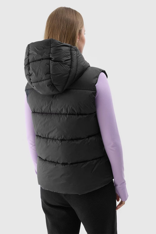 Bezrękawnik Damski Puchowy Z Kapturem 4F 4FWAW24TVJAF141-20S Czarny