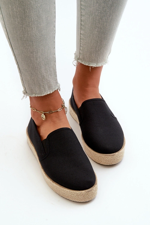 Espadryle Damskie Na Platformie Czarne Naloenma