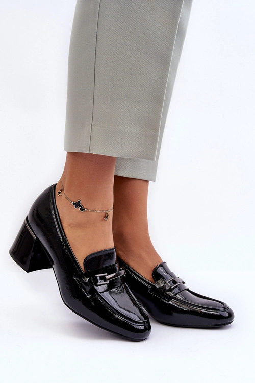 Lakierowane Czółenka Na Słupku Czarne Idona