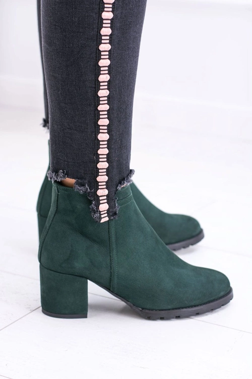 Damskie Zielone Skórzane Botki Na Słupku Nicole