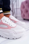 Sportowe Damskie Buty Gruba Podeszwa Biało Różowe HighStep
